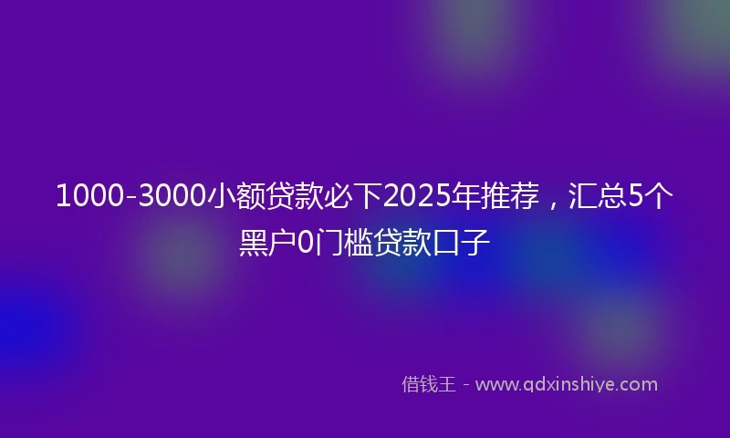 1000-3000小额贷款必下2025年推荐，汇总5个黑户0门槛贷款口子
