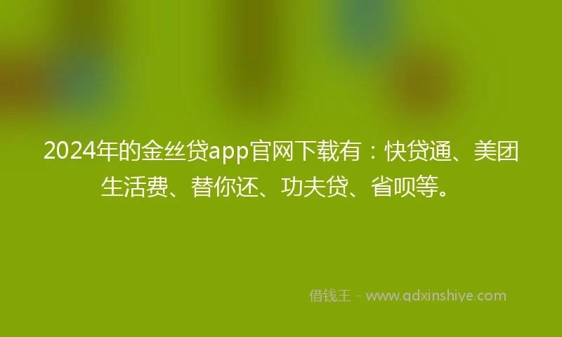 2024年的金丝贷app官网下载有：快贷通、美团生活费、替你还、功夫贷、省呗等。