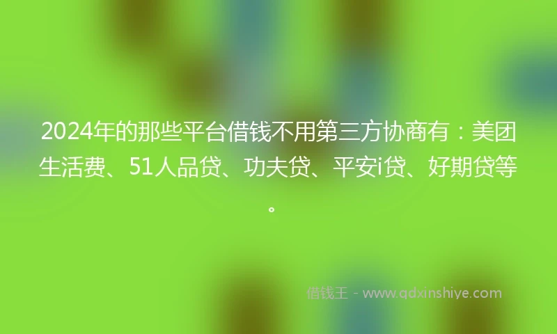 2024年的那些平台借钱不用第三方协商有：美团生活费、51人品贷、功夫贷、平安i贷、好期贷等。