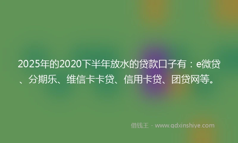 2025年的2020下半年放水的贷款口子有：e微贷、分期乐、维信卡卡贷、信用卡贷、团贷网等。