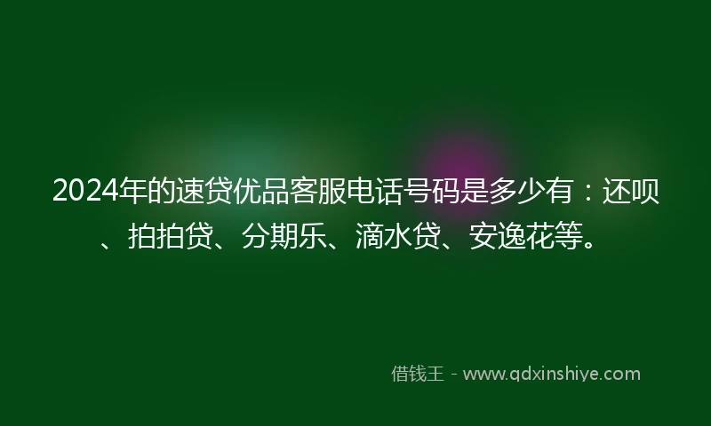 2024年的速贷优品客服电话号码是多少有：还呗、拍拍贷、分期乐、滴水贷、安逸花等。