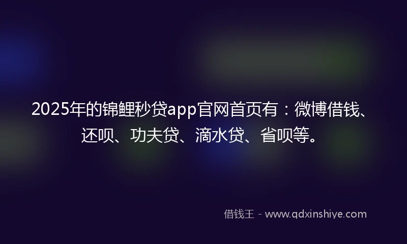 2025年的锦鲤秒贷app官网首页有：微博借钱、还呗、功夫贷、滴水贷、省呗等。
