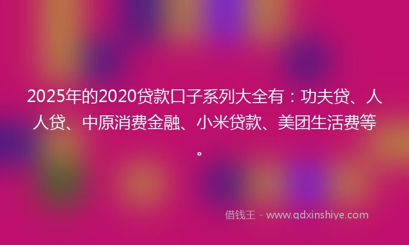 2025年的2020贷款口子系列大全有：功夫贷、人人贷、中原消费金融、小米贷款、美团生活费等。