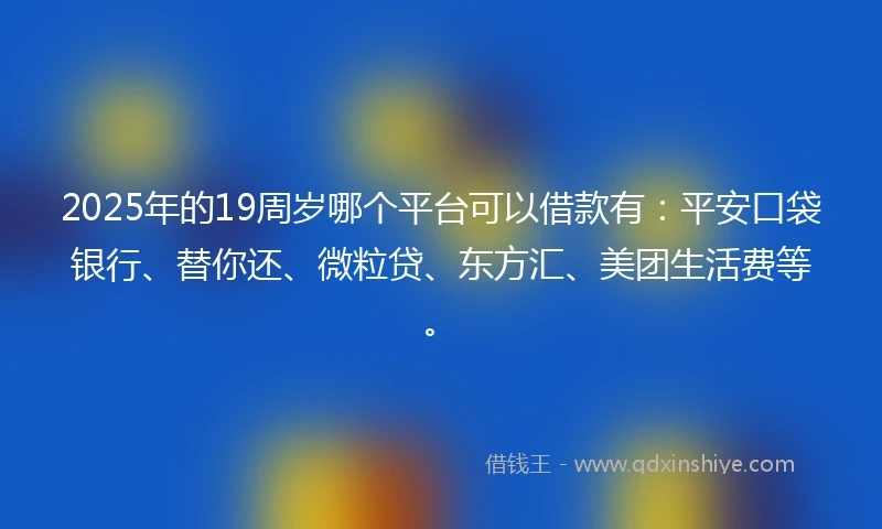 2025年的19周岁哪个平台可以借款有：平安口袋银行、替你还、微粒贷、东方汇、美团生活费等。