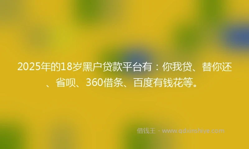 2025年的18岁黑户贷款平台有：你我贷、替你还、省呗、360借条、百度有钱花等。