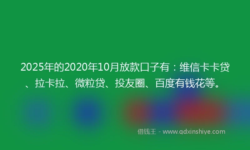 2025年的2020年10月放款口子有：维信卡卡贷、拉卡拉、微粒贷、投友圈、百度有钱花等。