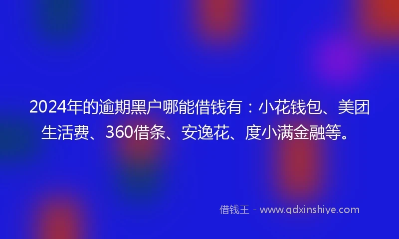 2024年的逾期黑户哪能借钱有：小花钱包、美团生活费、360借条、安逸花、度小满金融等。