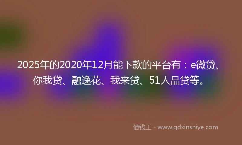 2025年的2020年12月能下款的平台有：e微贷、你我贷、融逸花、我来贷、51人品贷等。