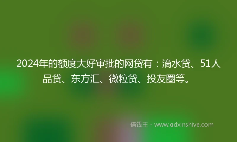 2024年的额度大好审批的网贷有：滴水贷、51人品贷、东方汇、微粒贷、投友圈等。