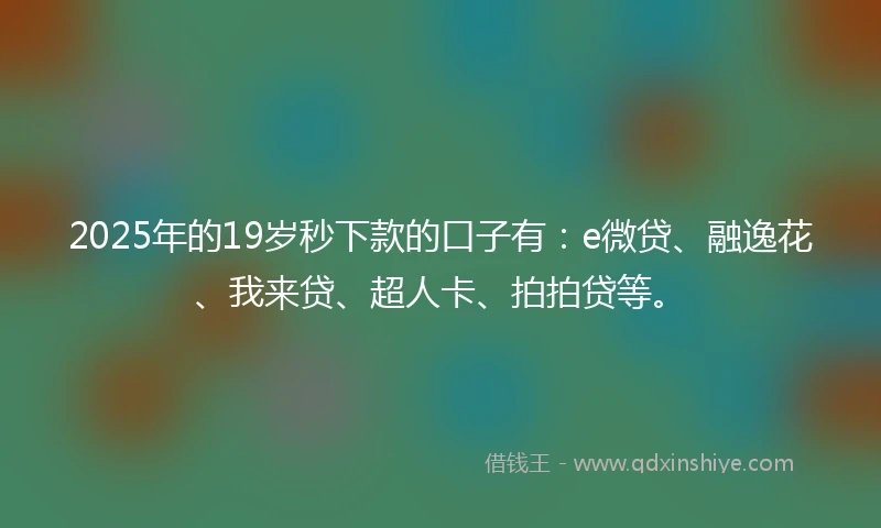 2025年的19岁秒下款的口子有：e微贷、融逸花、我来贷、超人卡、拍拍贷等。
