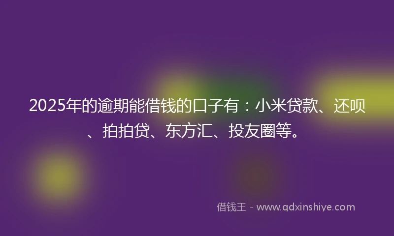 2025年的逾期能借钱的口子有：小米贷款、还呗、拍拍贷、东方汇、投友圈等。