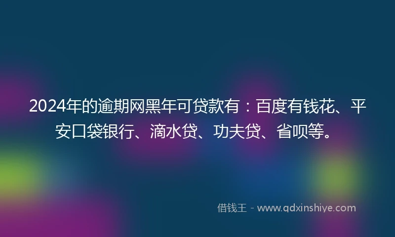 2024年的逾期网黑年可贷款有：百度有钱花、平安口袋银行、滴水贷、功夫贷、省呗等。