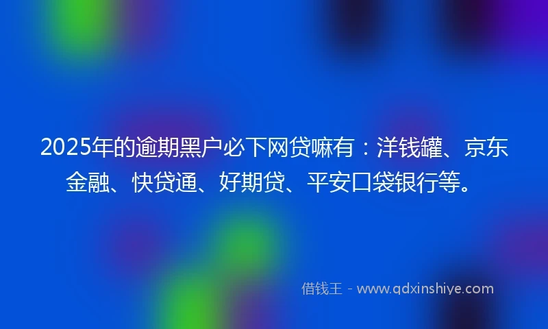 2025年的逾期黑户必下网贷嘛有：洋钱罐、京东金融、快贷通、好期贷、平安口袋银行等。