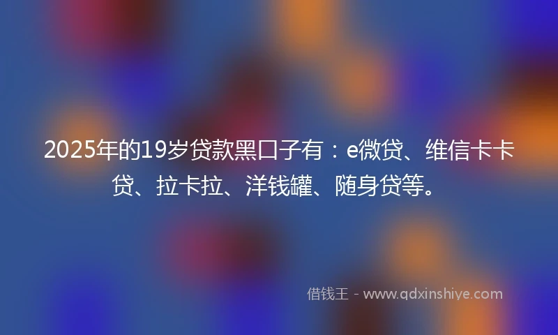 2025年的19岁贷款黑口子有：e微贷、维信卡卡贷、拉卡拉、洋钱罐、随身贷等。