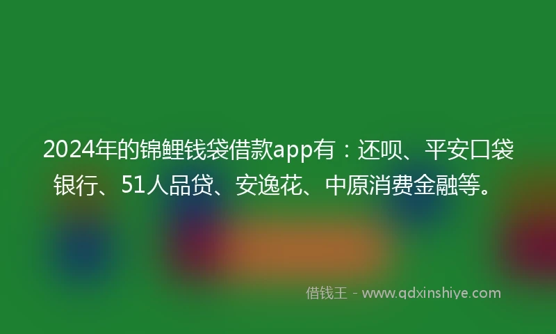 2024年的锦鲤钱袋借款app有：还呗、平安口袋银行、51人品贷、安逸花、中原消费金融等。