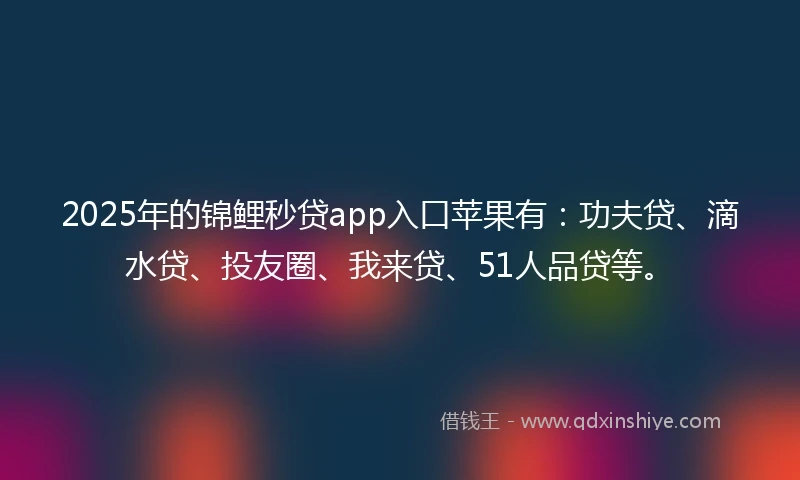2025年的锦鲤秒贷app入口苹果有：功夫贷、滴水贷、投友圈、我来贷、51人品贷等。