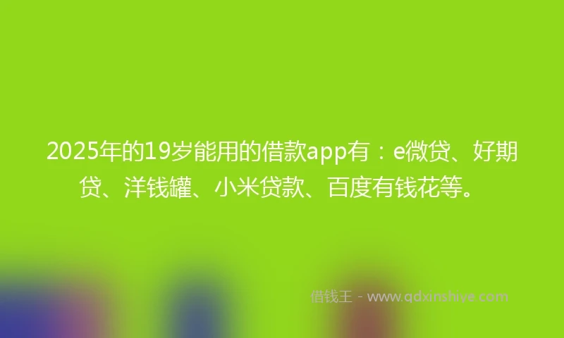2025年的19岁能用的借款app有：e微贷、好期贷、洋钱罐、小米贷款、百度有钱花等。
