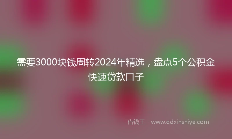 需要3000块钱周转2024年精选，盘点5个公积金快速贷款口子