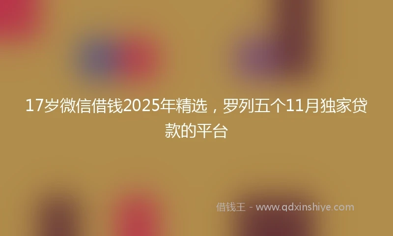 17岁微信借钱2025年精选，罗列五个11月独家贷款的平台