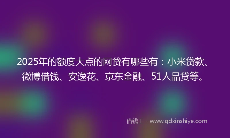 2025年的额度大点的网贷有哪些有：小米贷款、微博借钱、安逸花、京东金融、51人品贷等。