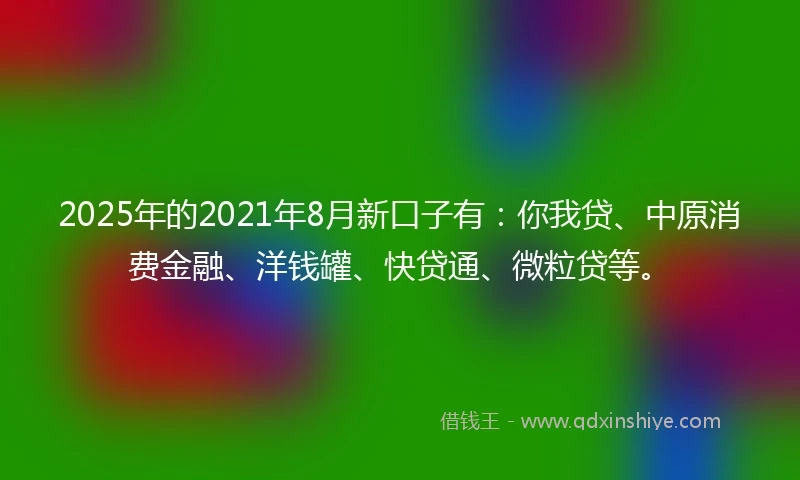2025年的2021年8月新口子有：你我贷、中原消费金融、洋钱罐、快贷通、微粒贷等。
