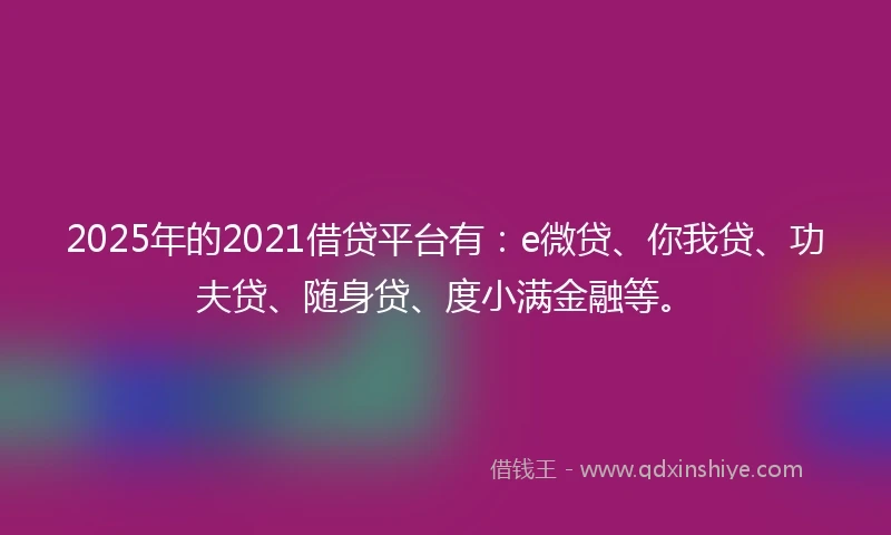 2025年的2021借贷平台有：e微贷、你我贷、功夫贷、随身贷、度小满金融等。