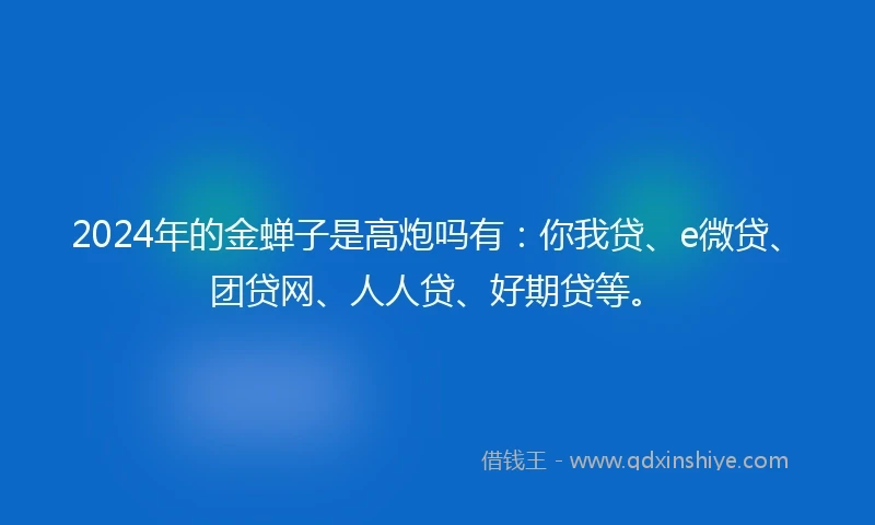 2024年的金蝉子是高炮吗有：你我贷、e微贷、团贷网、人人贷、好期贷等。