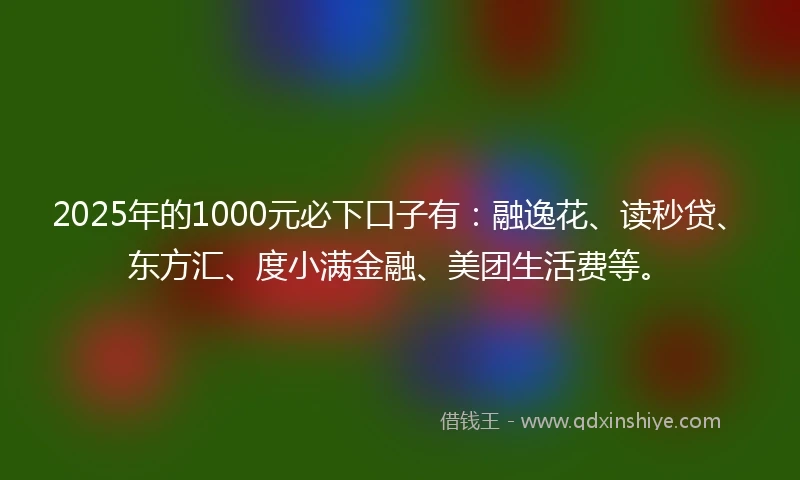 2025年的1000元必下口子有：融逸花、读秒贷、东方汇、度小满金融、美团生活费等。