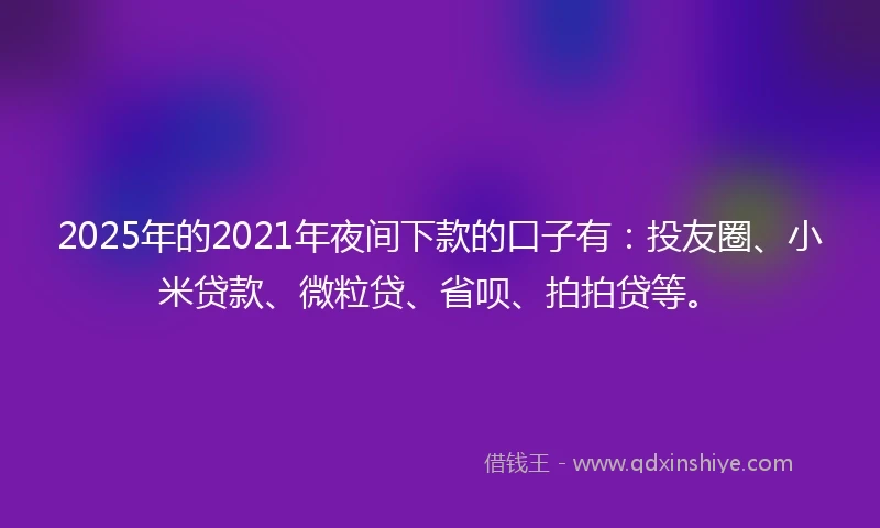2025年的2021年夜间下款的口子有：投友圈、小米贷款、微粒贷、省呗、拍拍贷等。