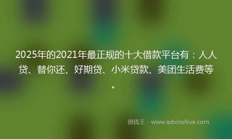 2025年的2021年最正规的十大借款平台有：人人贷、替你还、好期贷、小米贷款、美团生活费等。