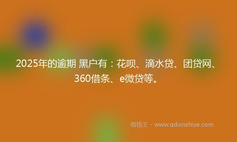 2025年的逾期 黑户有：花呗、滴水贷、团贷网、360借条、e微贷等。