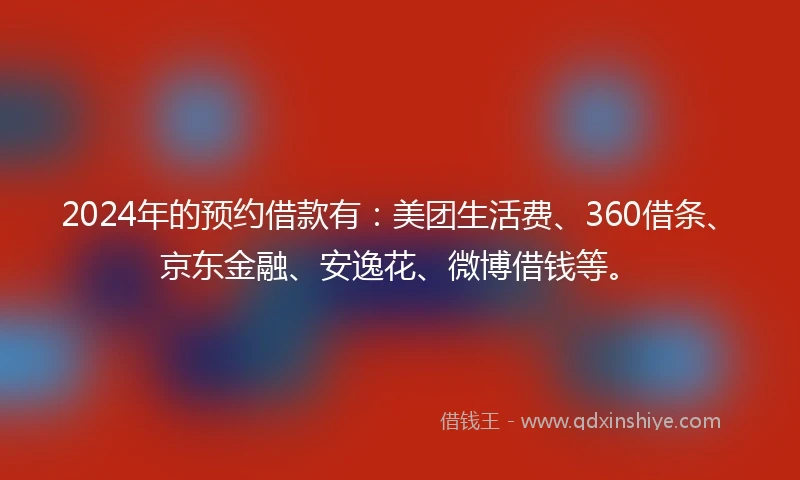 2024年的预约借款有：美团生活费、360借条、京东金融、安逸花、微博借钱等。