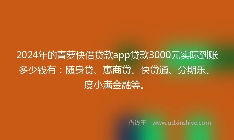2024年的青萝快借贷款app贷款3000元实际到账多少钱有：随身贷、惠商贷、快贷通、分期乐、度小满金融等。