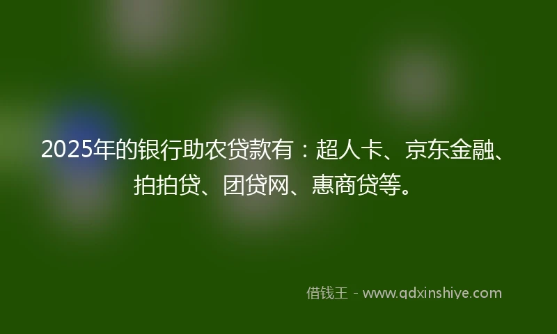 2025年的银行助农贷款有：超人卡、京东金融、拍拍贷、团贷网、惠商贷等。