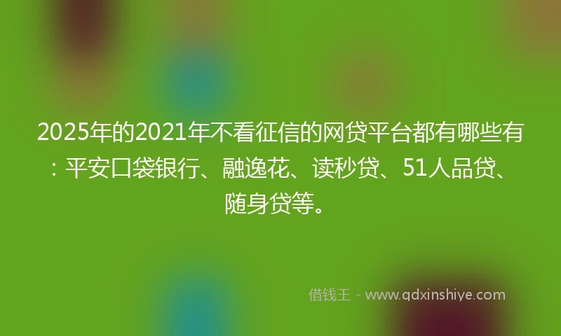2025年的2021年不看征信的网贷平台都有哪些有：平安口袋银行、融逸花、读秒贷、51人品贷、随身贷等。