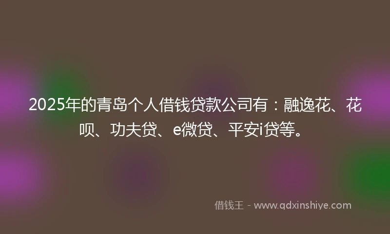 2025年的青岛个人借钱贷款公司有：融逸花、花呗、功夫贷、e微贷、平安i贷等。
