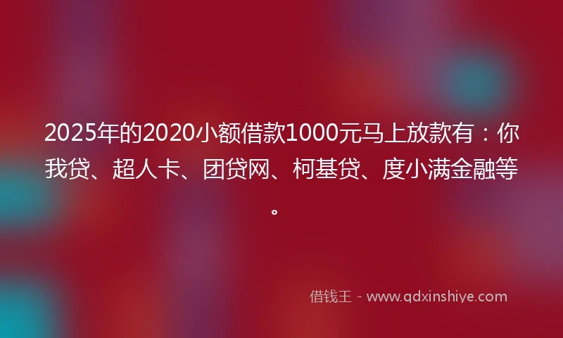 2025年的2020小额借款1000元马上放款有：你我贷、超人卡、团贷网、柯基贷、度小满金融等。