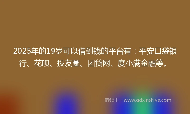 2025年的19岁可以借到钱的平台有：平安口袋银行、花呗、投友圈、团贷网、度小满金融等。