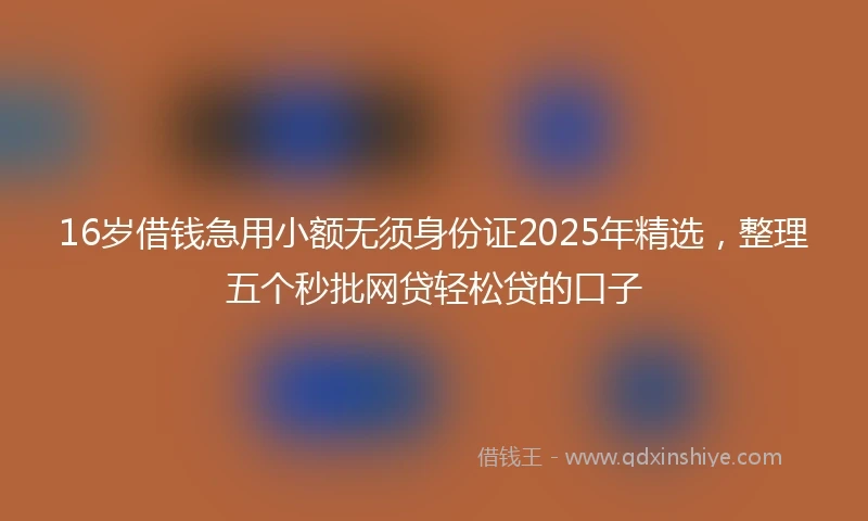 16岁借钱急用小额无须身份证2025年精选，整理五个秒批网贷轻松贷的口子