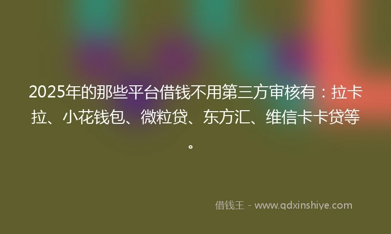 2025年的那些平台借钱不用第三方审核有：拉卡拉、小花钱包、微粒贷、东方汇、维信卡卡贷等。