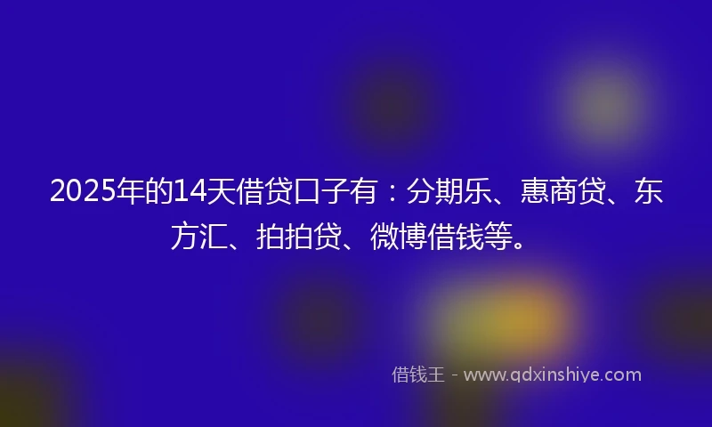 2025年的14天借贷口子有：分期乐、惠商贷、东方汇、拍拍贷、微博借钱等。