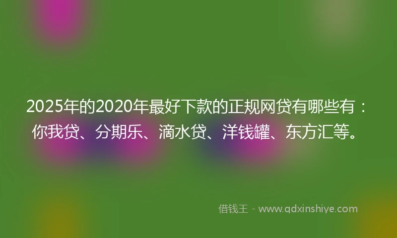 2025年的2020年最好下款的正规网贷有哪些有：你我贷、分期乐、滴水贷、洋钱罐、东方汇等。