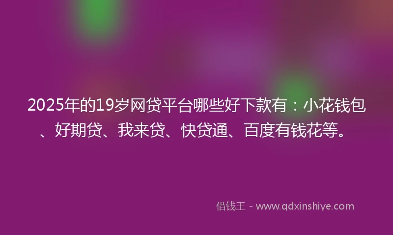 2025年的19岁网贷平台哪些好下款有：小花钱包、好期贷、我来贷、快贷通、百度有钱花等。