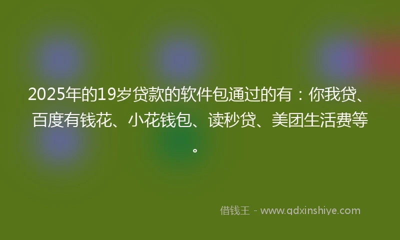 2025年的19岁贷款的软件包通过的有：你我贷、百度有钱花、小花钱包、读秒贷、美团生活费等。