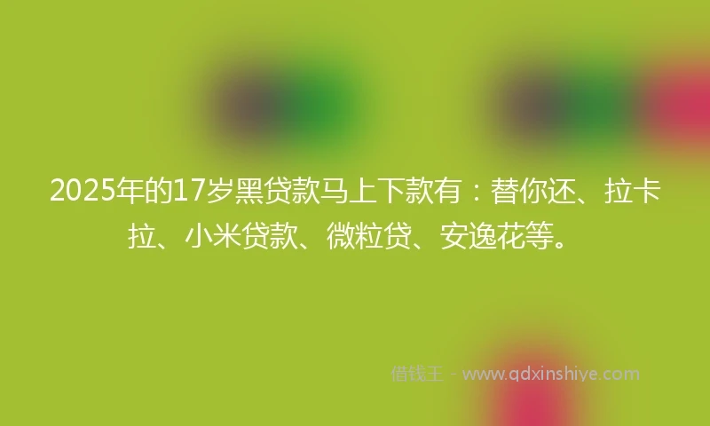 2025年的17岁黑贷款马上下款有：替你还、拉卡拉、小米贷款、微粒贷、安逸花等。