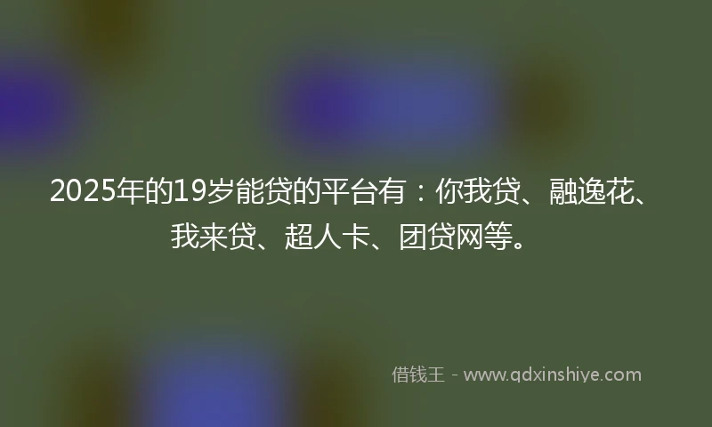2025年的19岁能贷的平台有：你我贷、融逸花、我来贷、超人卡、团贷网等。