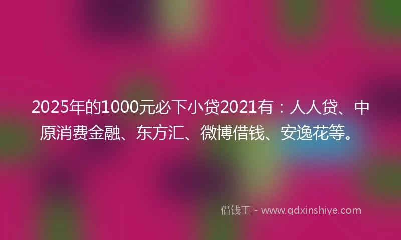2025年的1000元必下小贷2021有：人人贷、中原消费金融、东方汇、微博借钱、安逸花等。