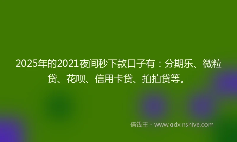 2025年的2021夜间秒下款口子有：分期乐、微粒贷、花呗、信用卡贷、拍拍贷等。