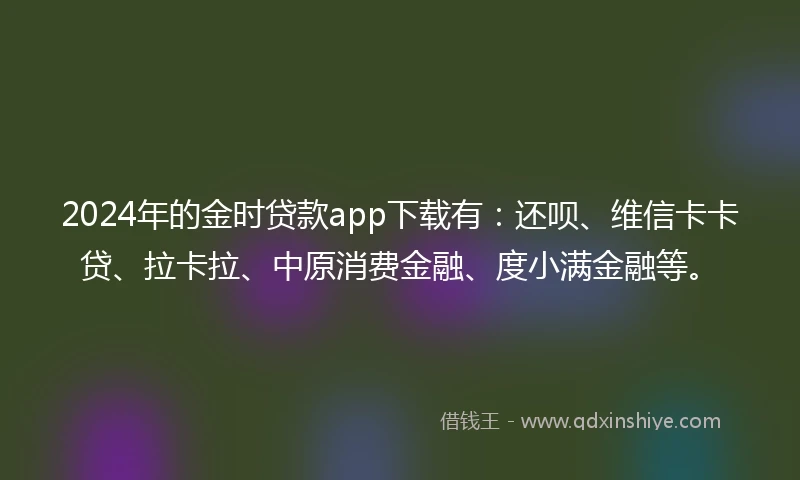 2024年的金时贷款app下载有：还呗、维信卡卡贷、拉卡拉、中原消费金融、度小满金融等。