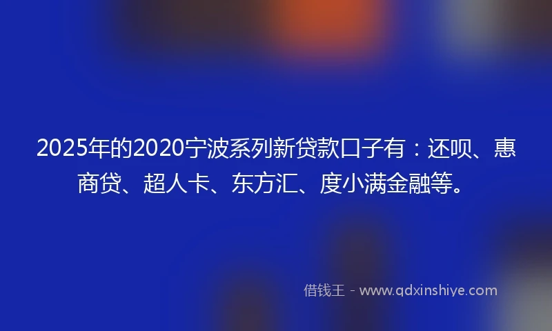 2025年的2020宁波系列新贷款口子有：还呗、惠商贷、超人卡、东方汇、度小满金融等。